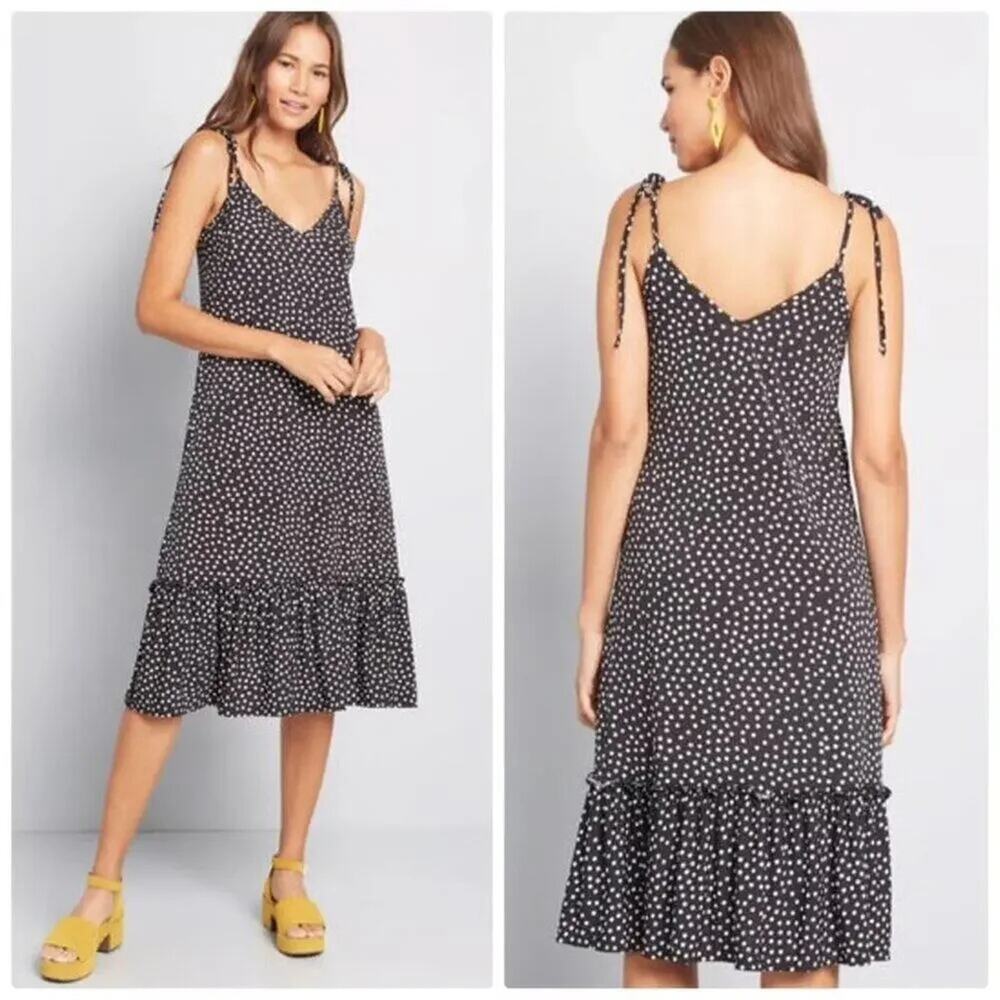 Modcloth Its A Go Tie Shoulder Polka Dot Prairie Minimalist Boho Midi Dress 2X